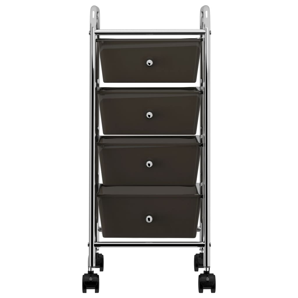 4Drawer Mobile Storage Trolley Black Plastic