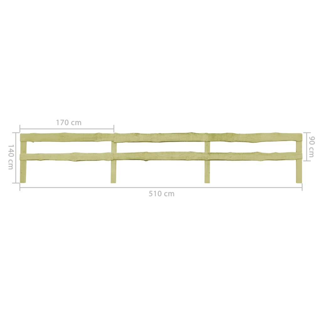5 pcs 2-Rail Garden Fences Impregnated Pinewood 510x90 cm