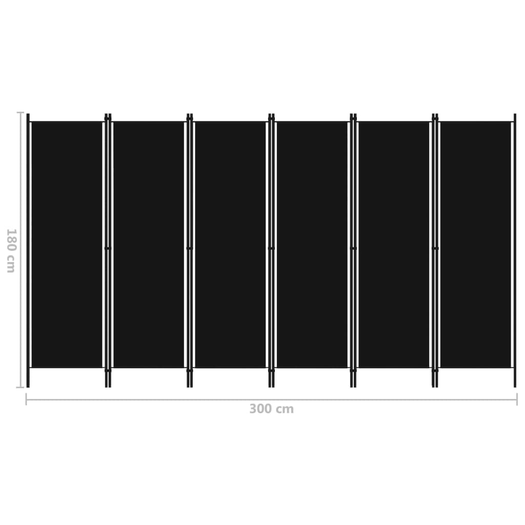 6-Panel Room Divider Black 300x180 cm