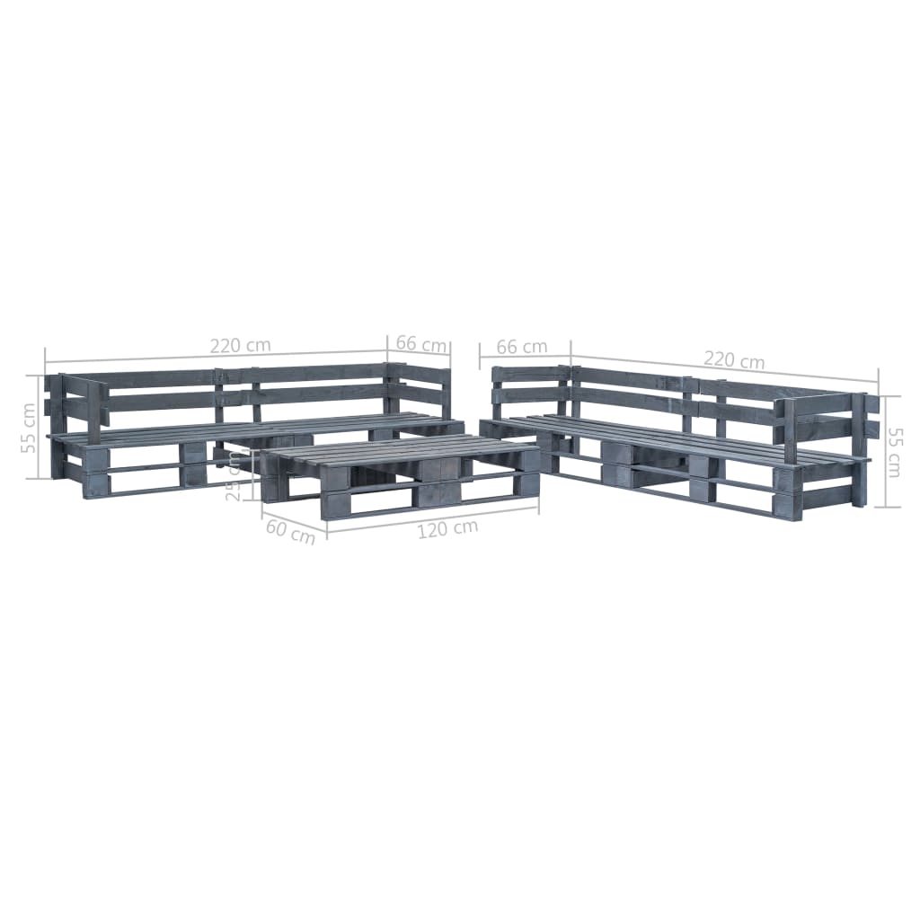 6 Piece Garden Lounge Set Pallets Wood Grey