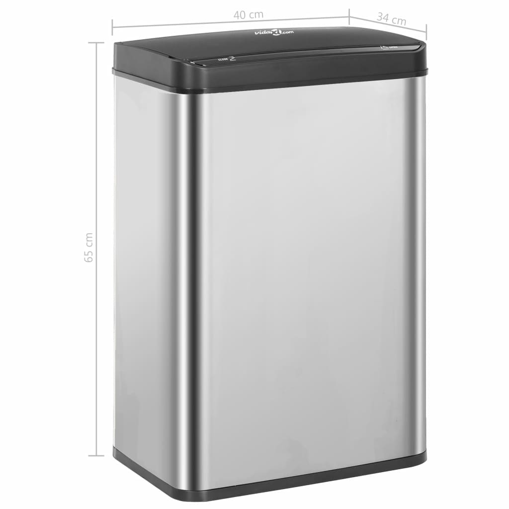 Automatic Sensor Dustbin Silver and Black Stainless Steel 60 L
