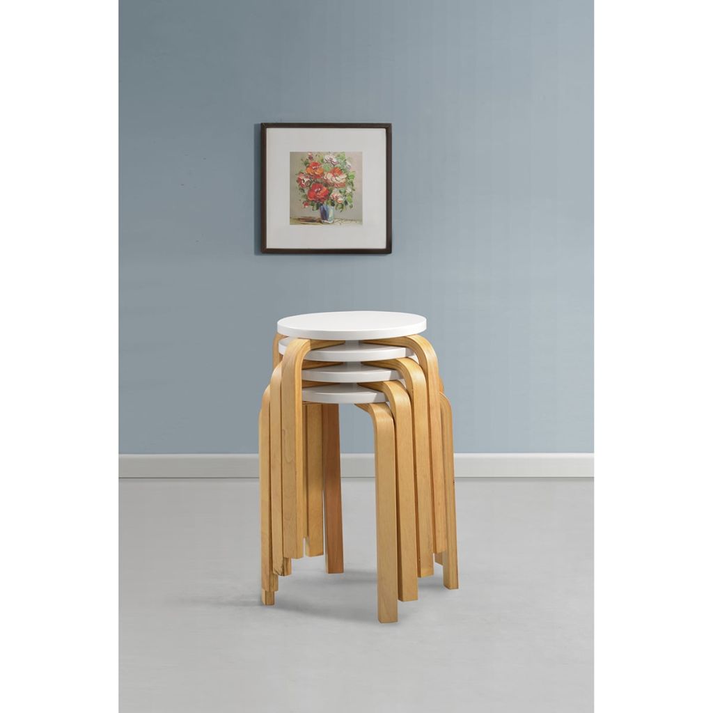 Bar Stools 4 pcs White Bent Wood