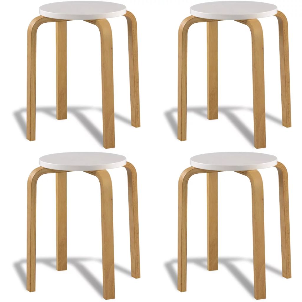 Bar Stools 4 pcs White Bent Wood