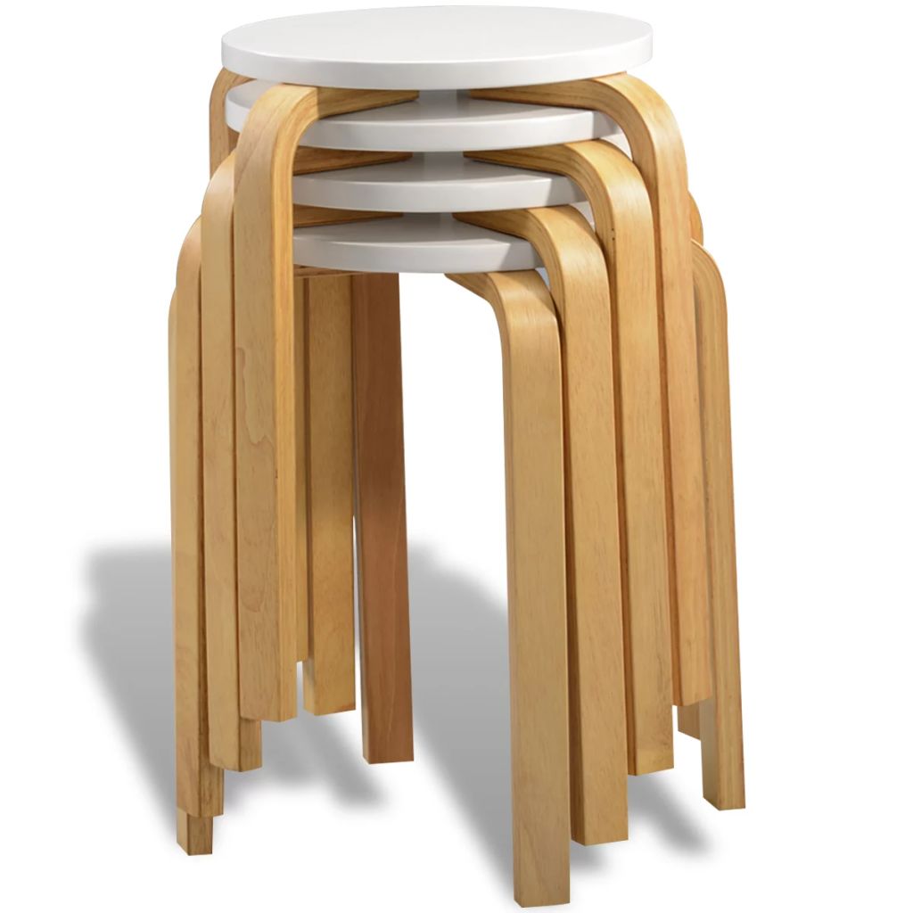 Bar Stools 4 pcs White Bent Wood