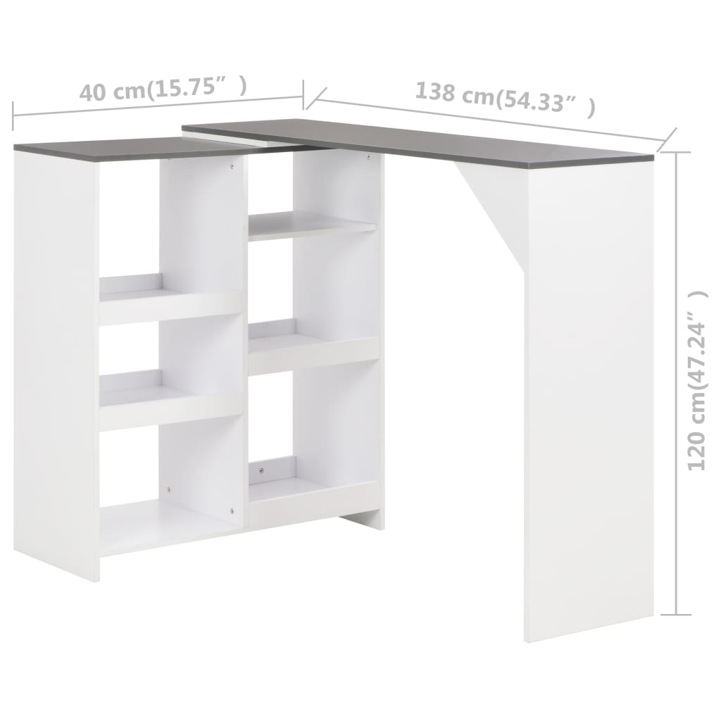 Bar Table with Moveable Shelf White 138x40x120 cm