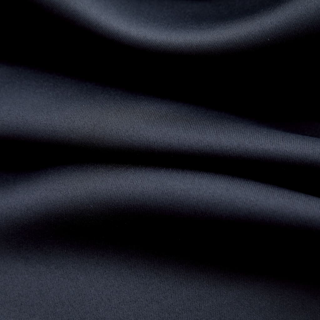 Blackout Curtains with Metal Rings 2 pcs Black 140x175 cm