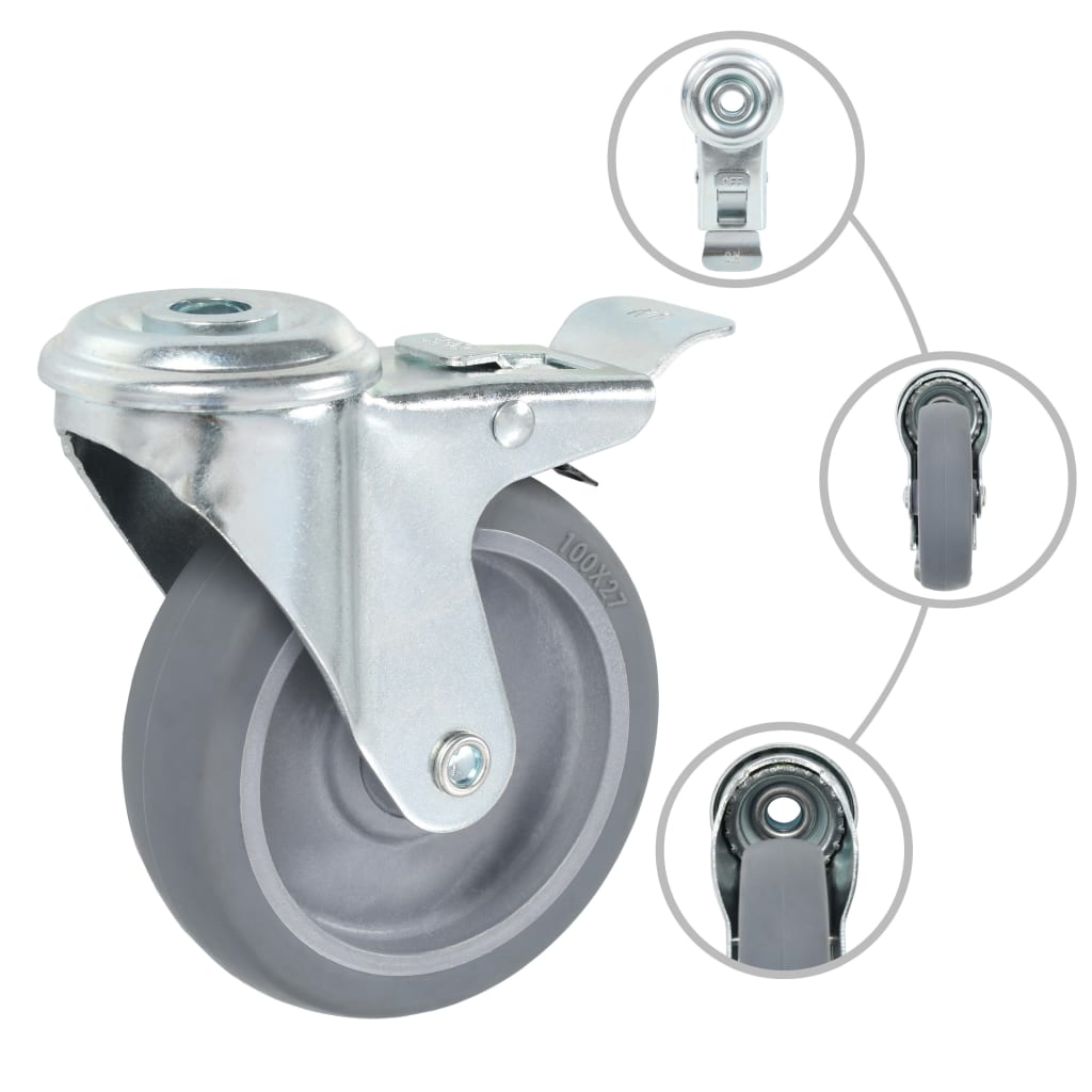 Bolt Hole Swivel Casters with Double Brakes 4 pcs 100 mm