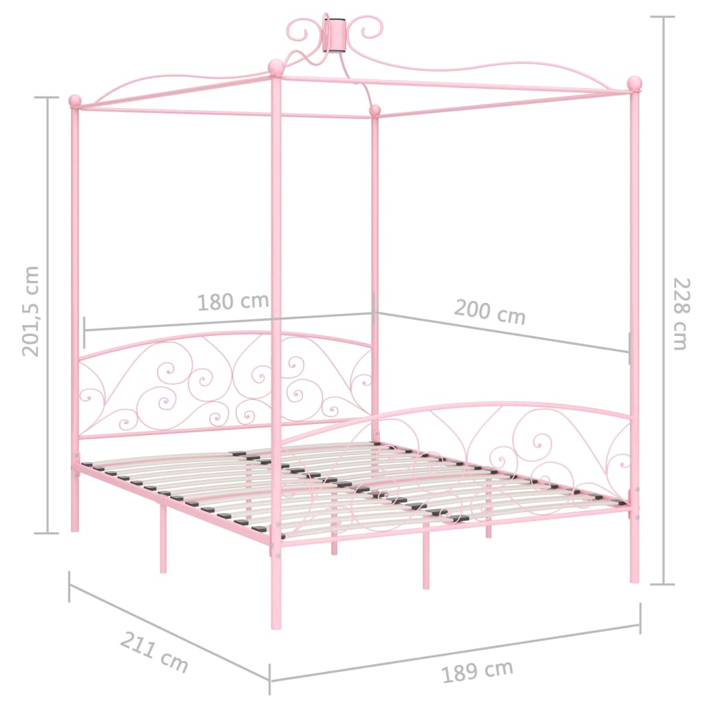 Canopy Bed Frame Pink Metal 180x200 cm
