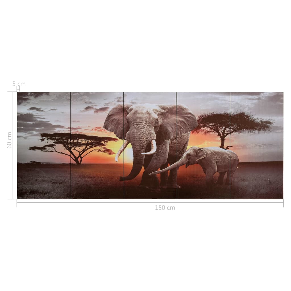 Canvas Wall Print Set Elephant Multicolour 150x60 cm