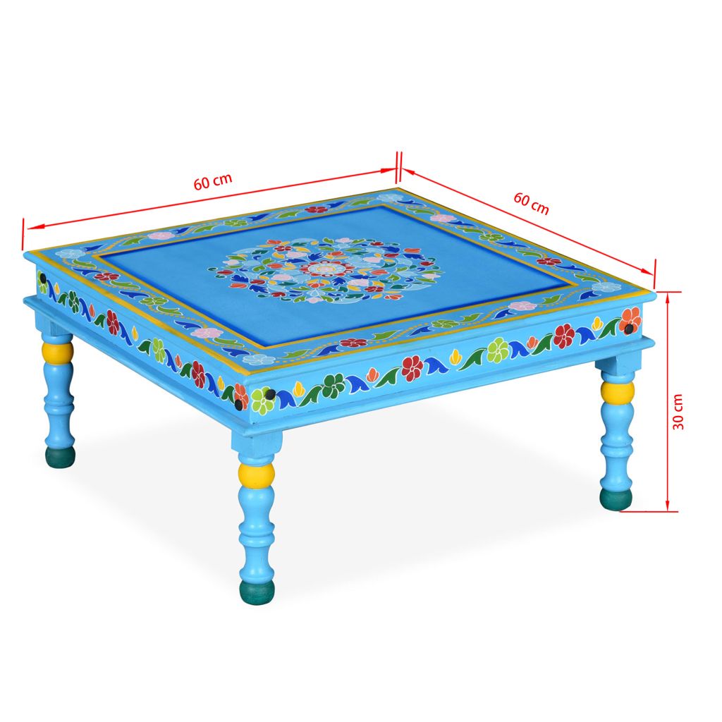 Coffee Table Solid Mango Wood Turquoise Hand Painted