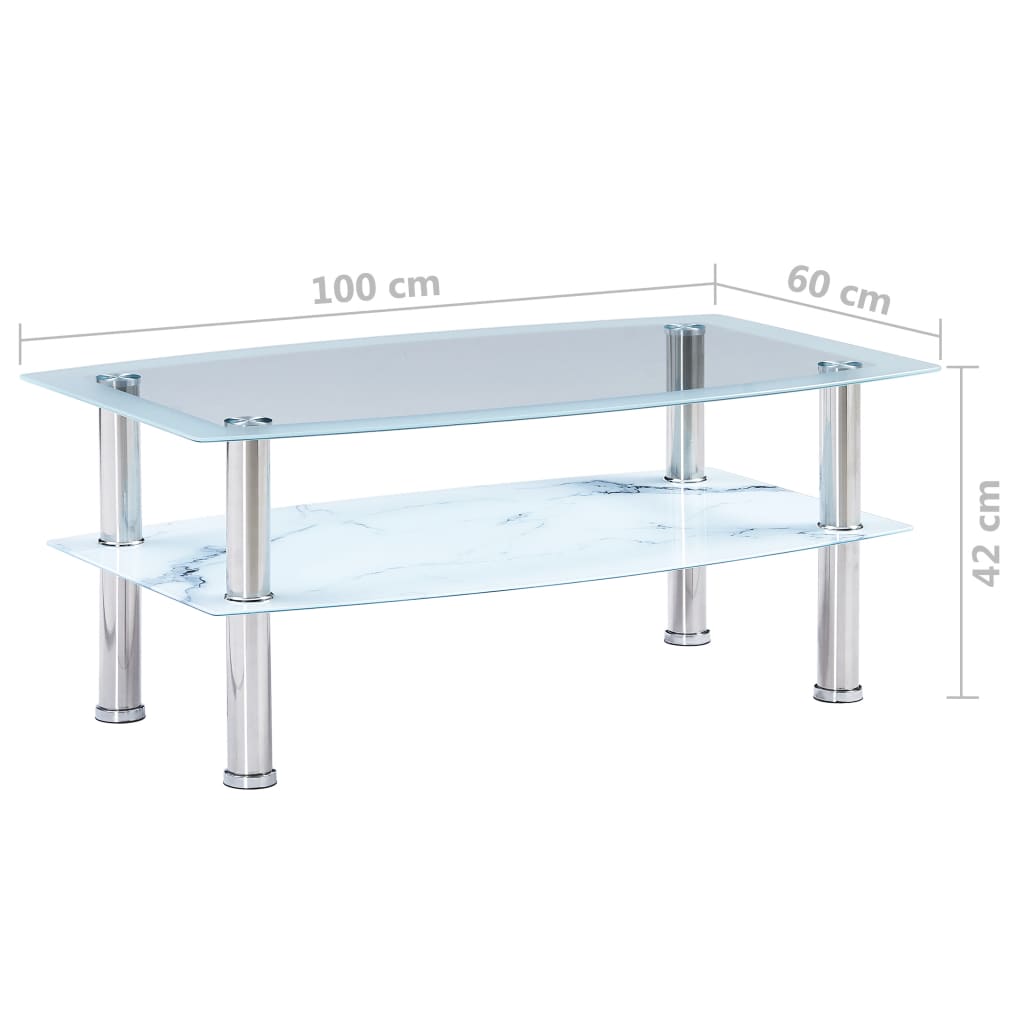 Coffee Table with Marble Look White 100x60x42 cm Tempered Glass
