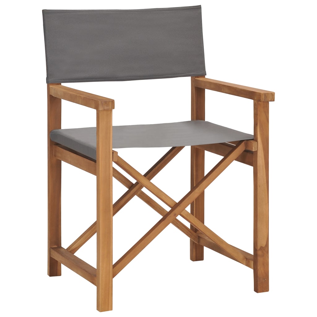 Directors Chair Solid Teak Wood Grey