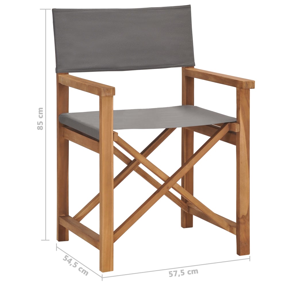 Directors Chair Solid Teak Wood Grey