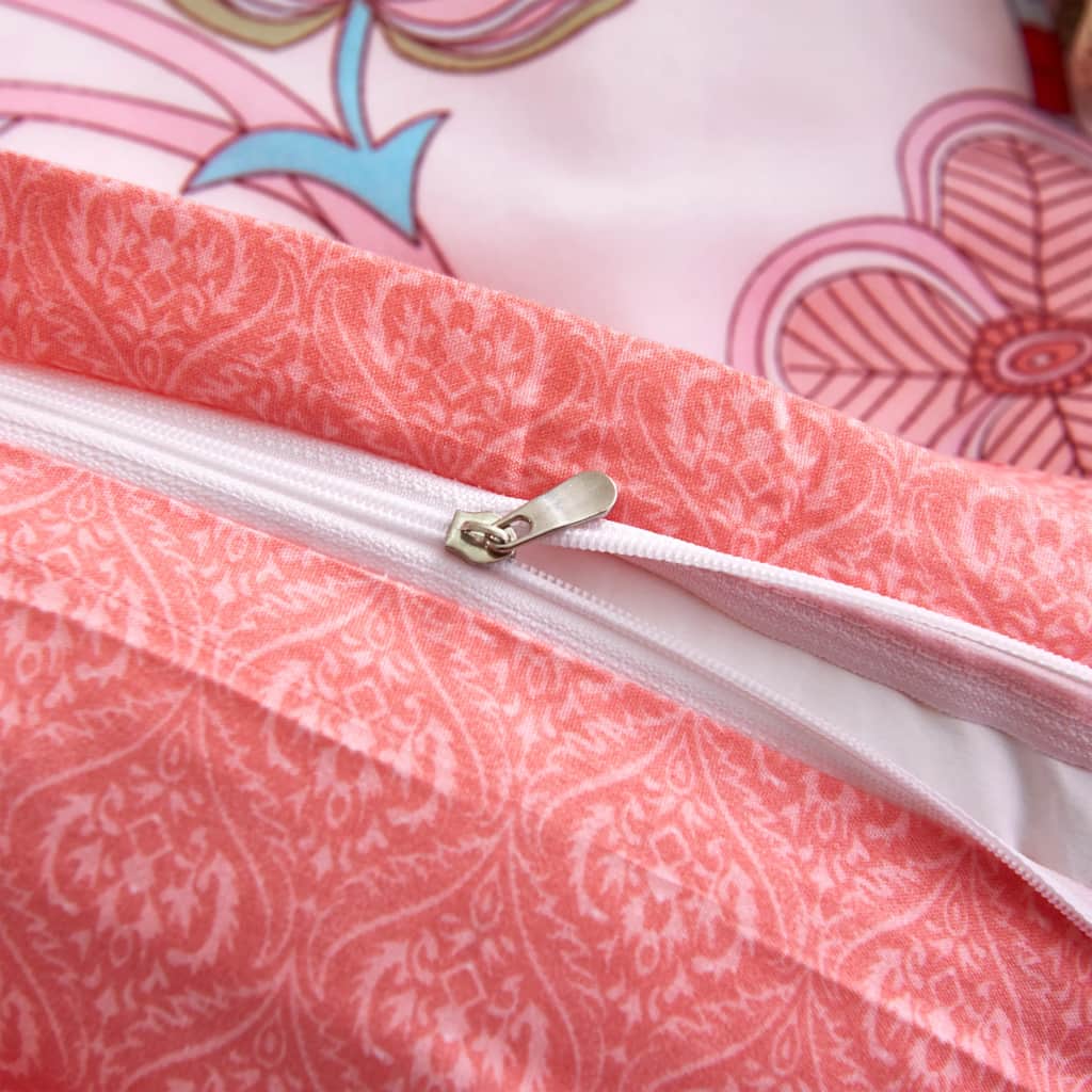 Duvet Cover Set Floral/Striped Pink 155x200/80x80 cm