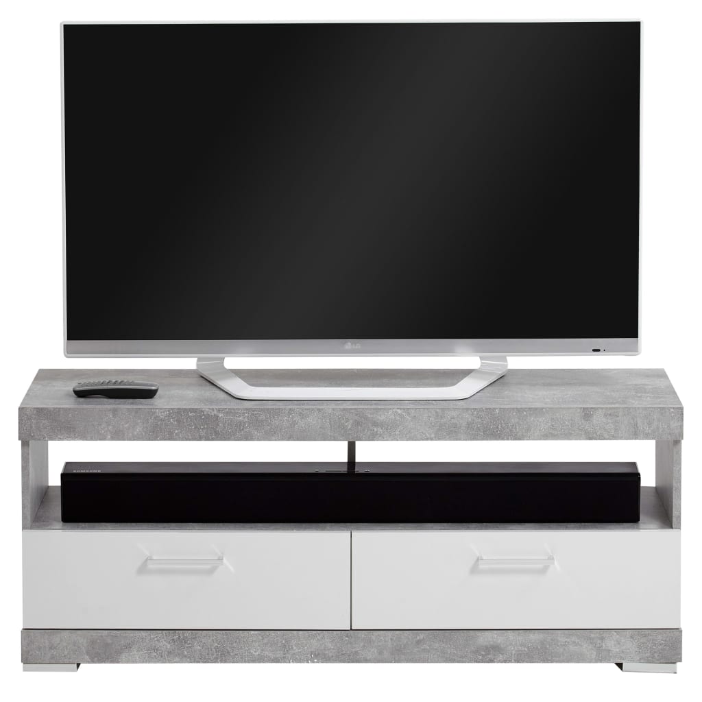 FMD TV/HiFi Stand Concrete Grey and Glossy White