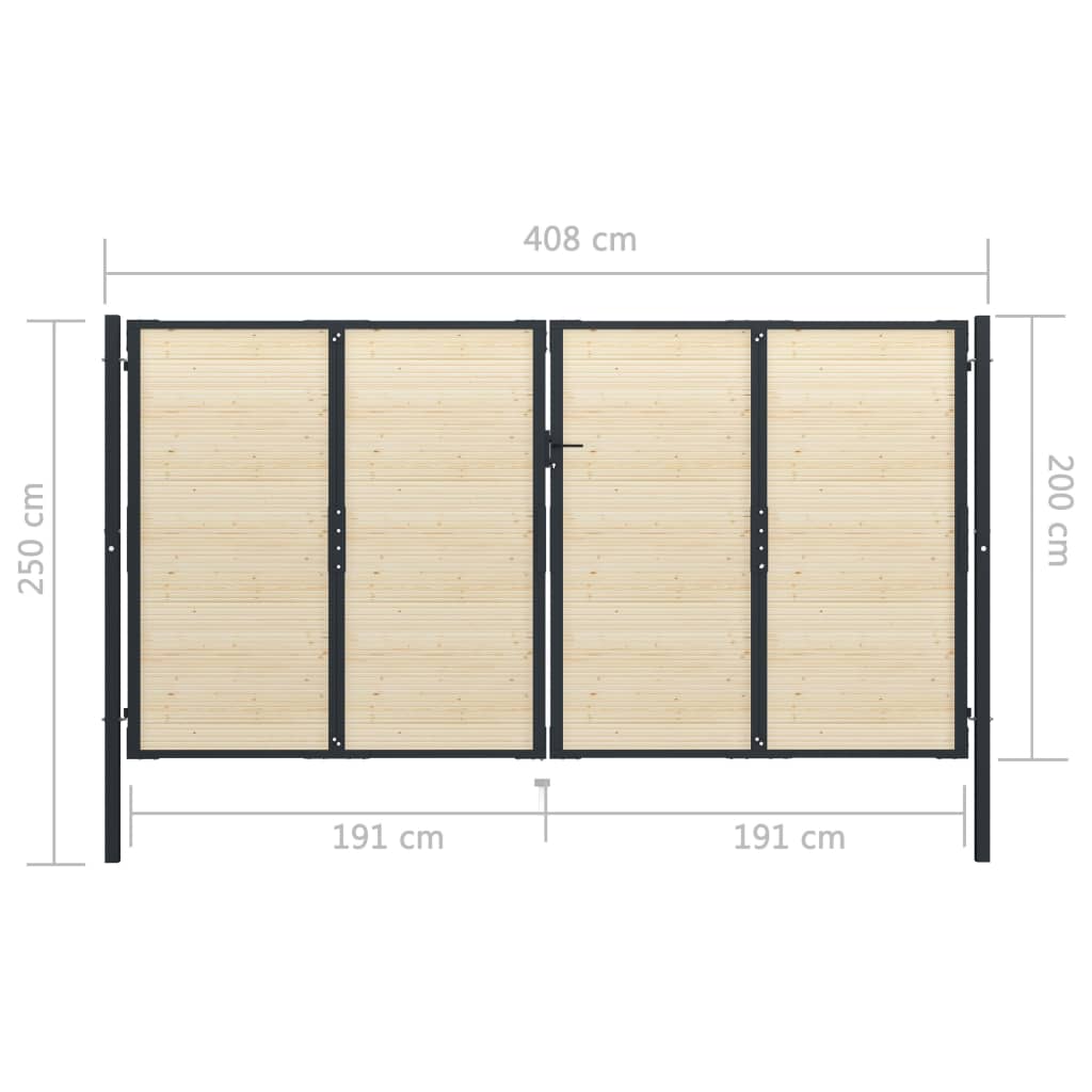 Fence Gate Steel and Spruce Wood 408x250 cm