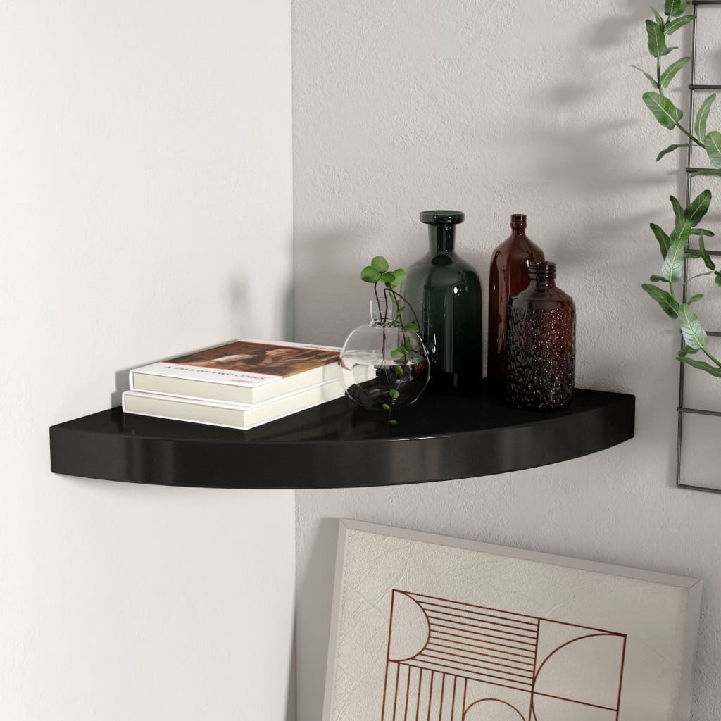 Floating Corner Shelf Black 35x35x3.8 cm MDF