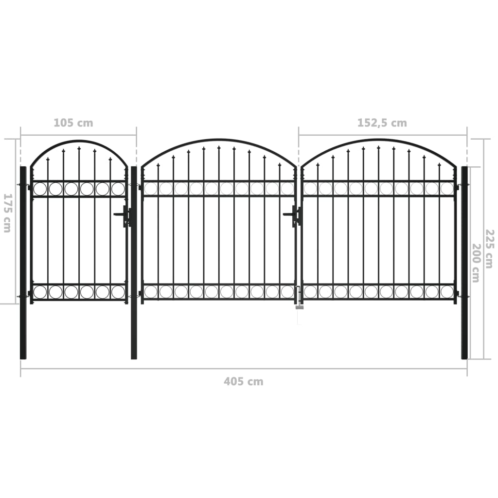 Garden Fence Gate with Arched Top Steel 2.25x4 m Black