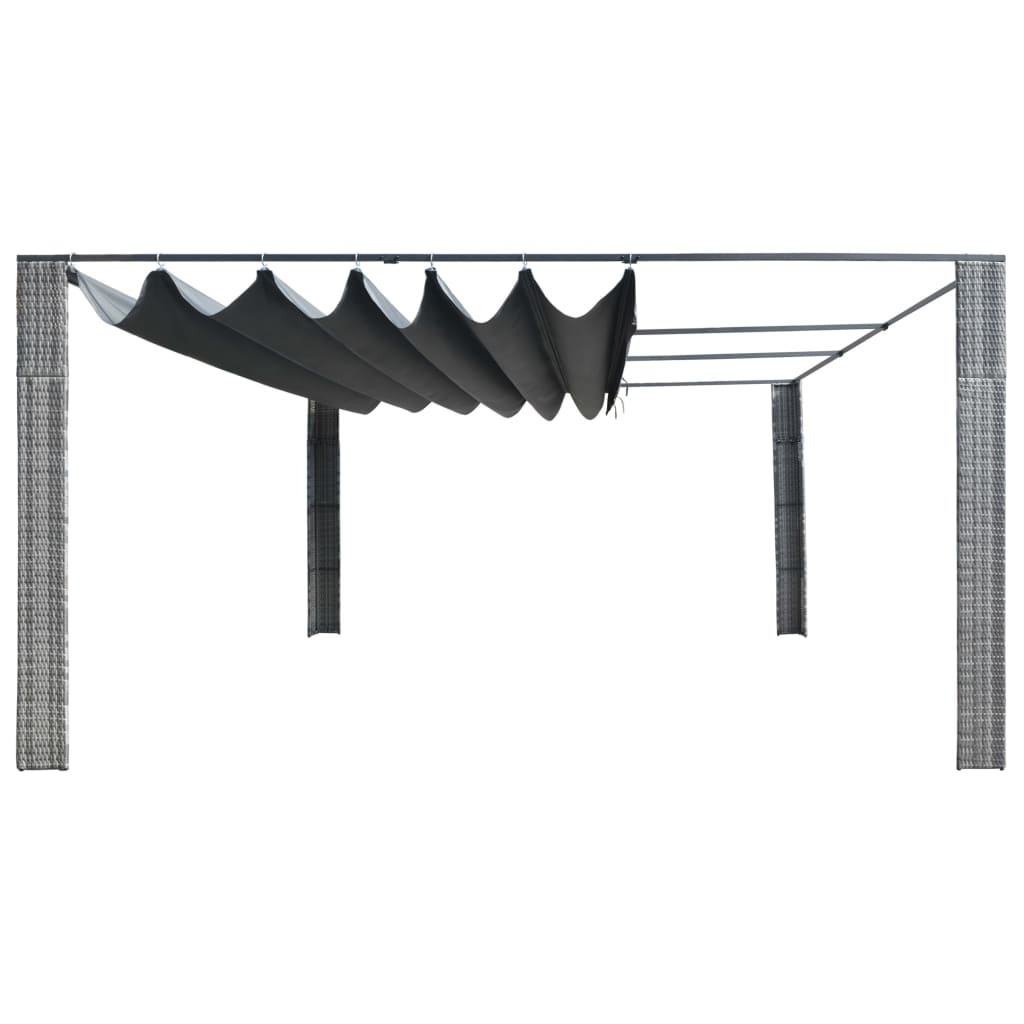 Gazebo with Sliding Roof Poly Rattan 400x400x200 cm Grey and Anthracite
