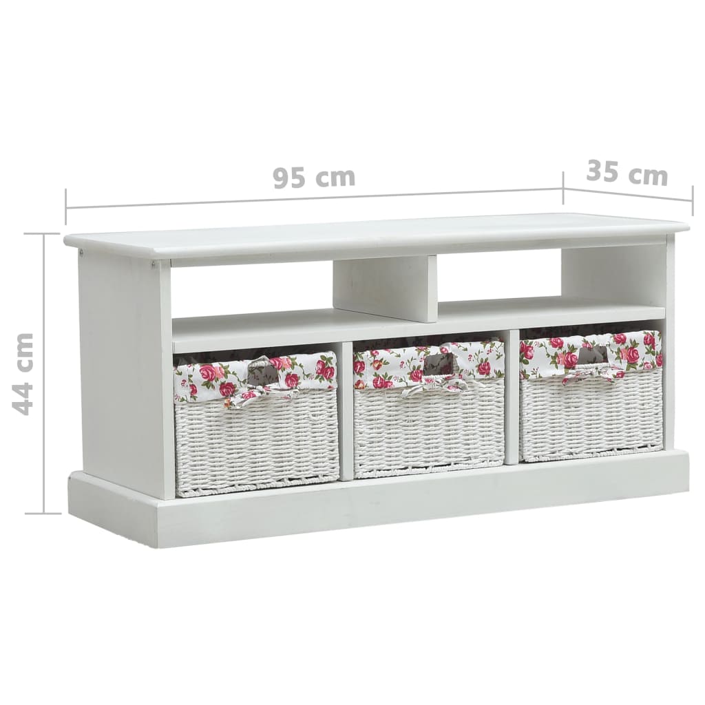 Hall Bench with 3 Baskets White Wood
