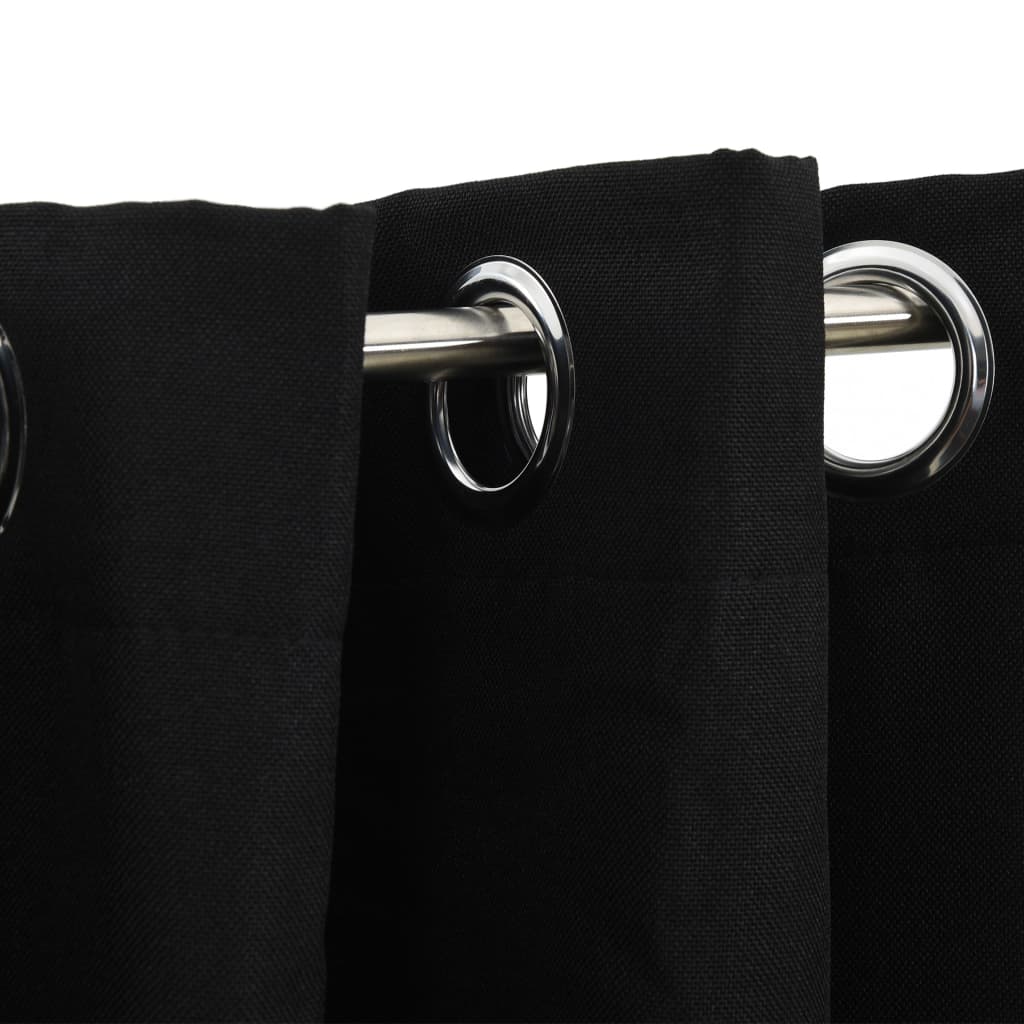Linen-Look Blackout Curtains with Grommets Black 290x245cm