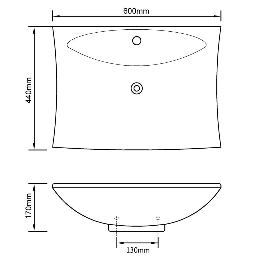 Luxury Ceramic Basin Rectangular with Overflow & Faucet Hole