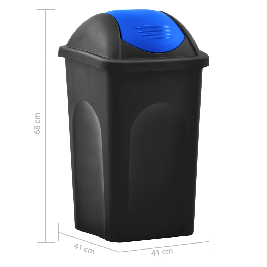Trash Bin with Swing Lid 60L Black and Blue
