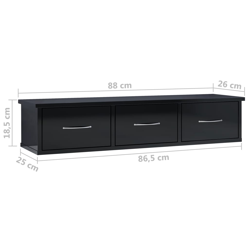 Wall Drawer Shelf High Gloss Black 88x26x18.5 cm Chipboard