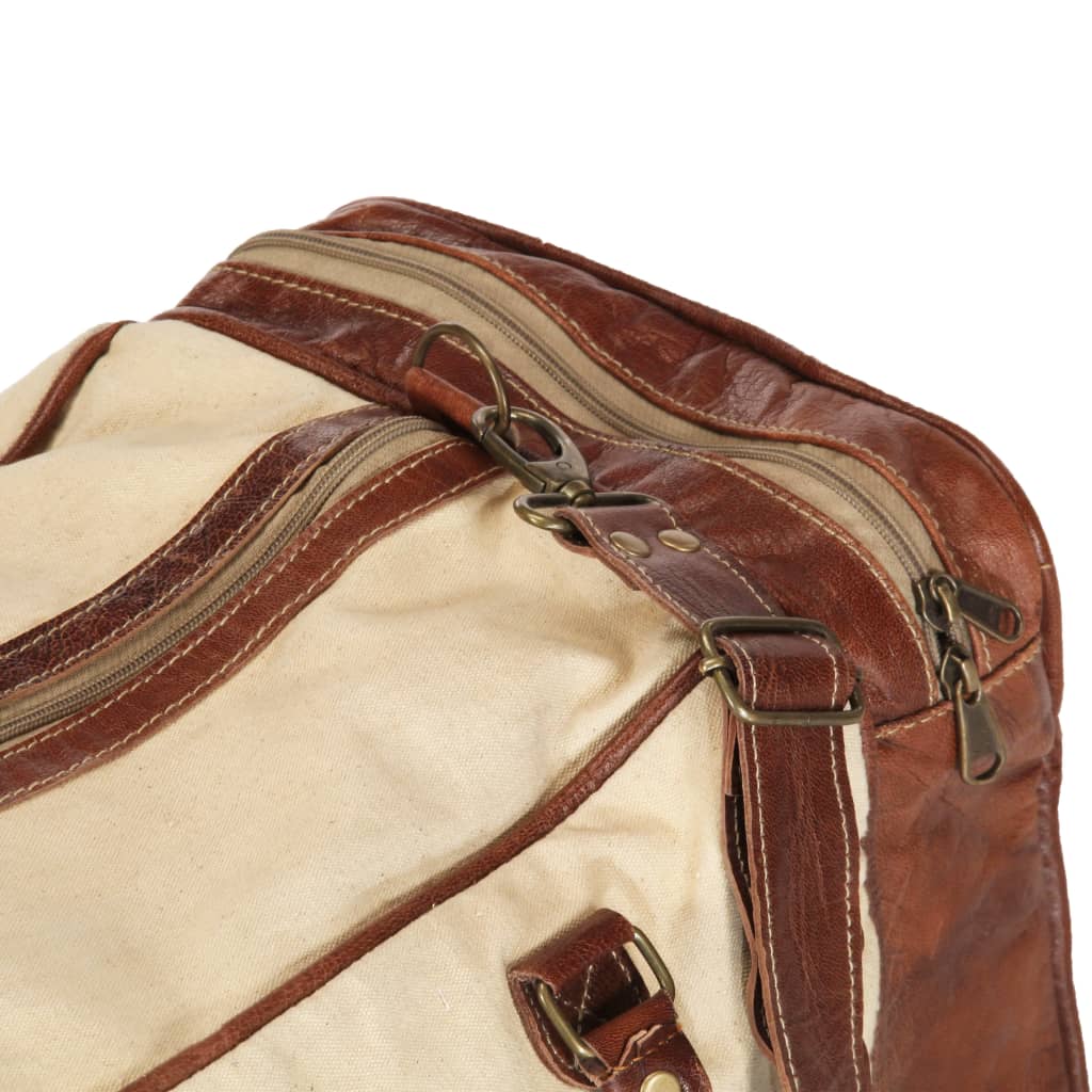 Weekend Bag Beige 54x23x52 cm Canvas and Real Leather