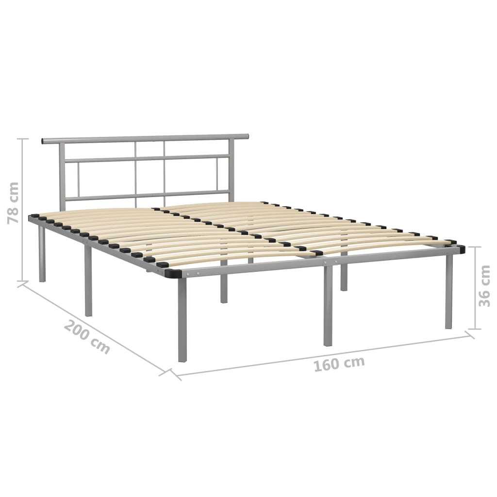 Bed Frame Grey Metal 160x200 cm