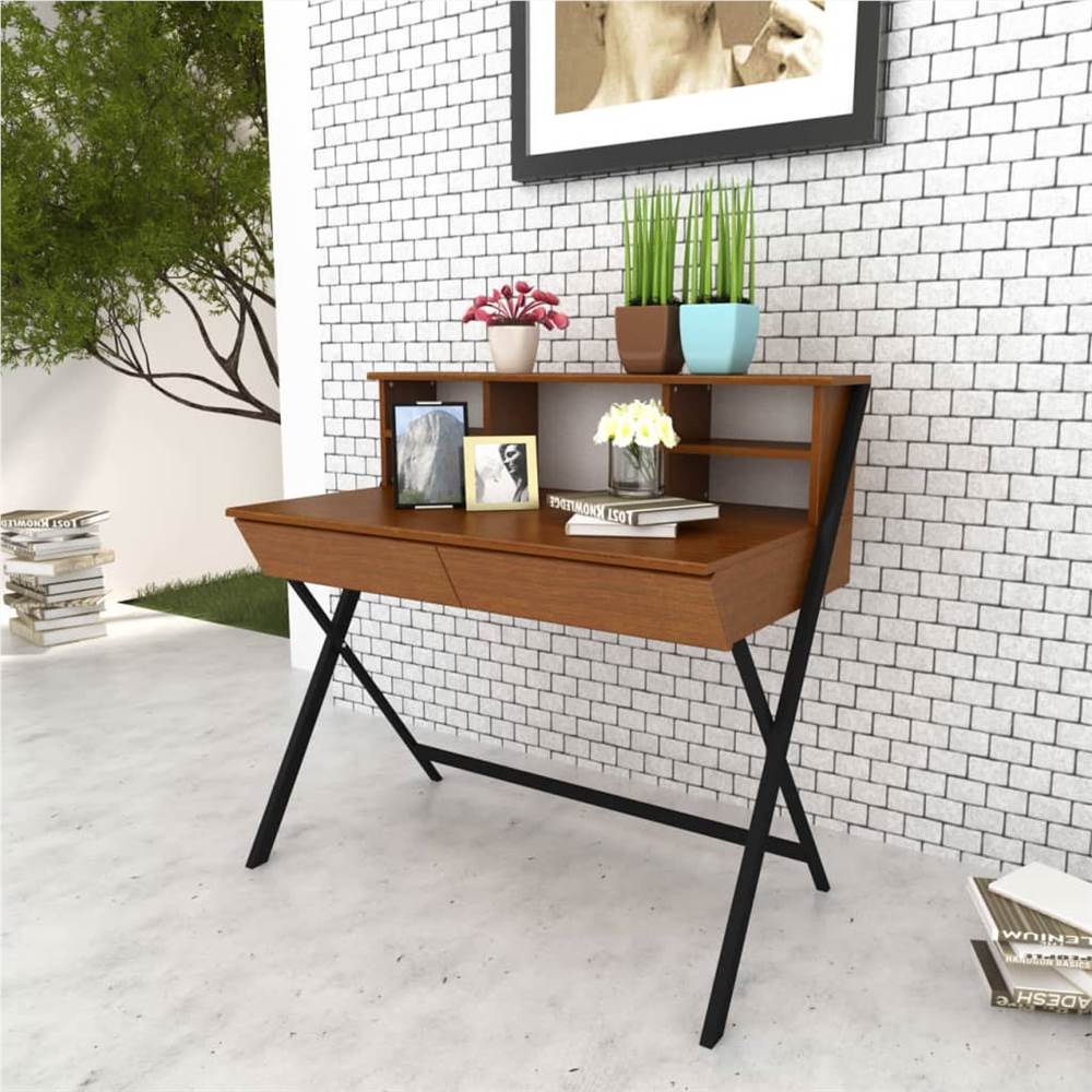 

مكتب كمبيوتر محطة عمل بني مع درجين