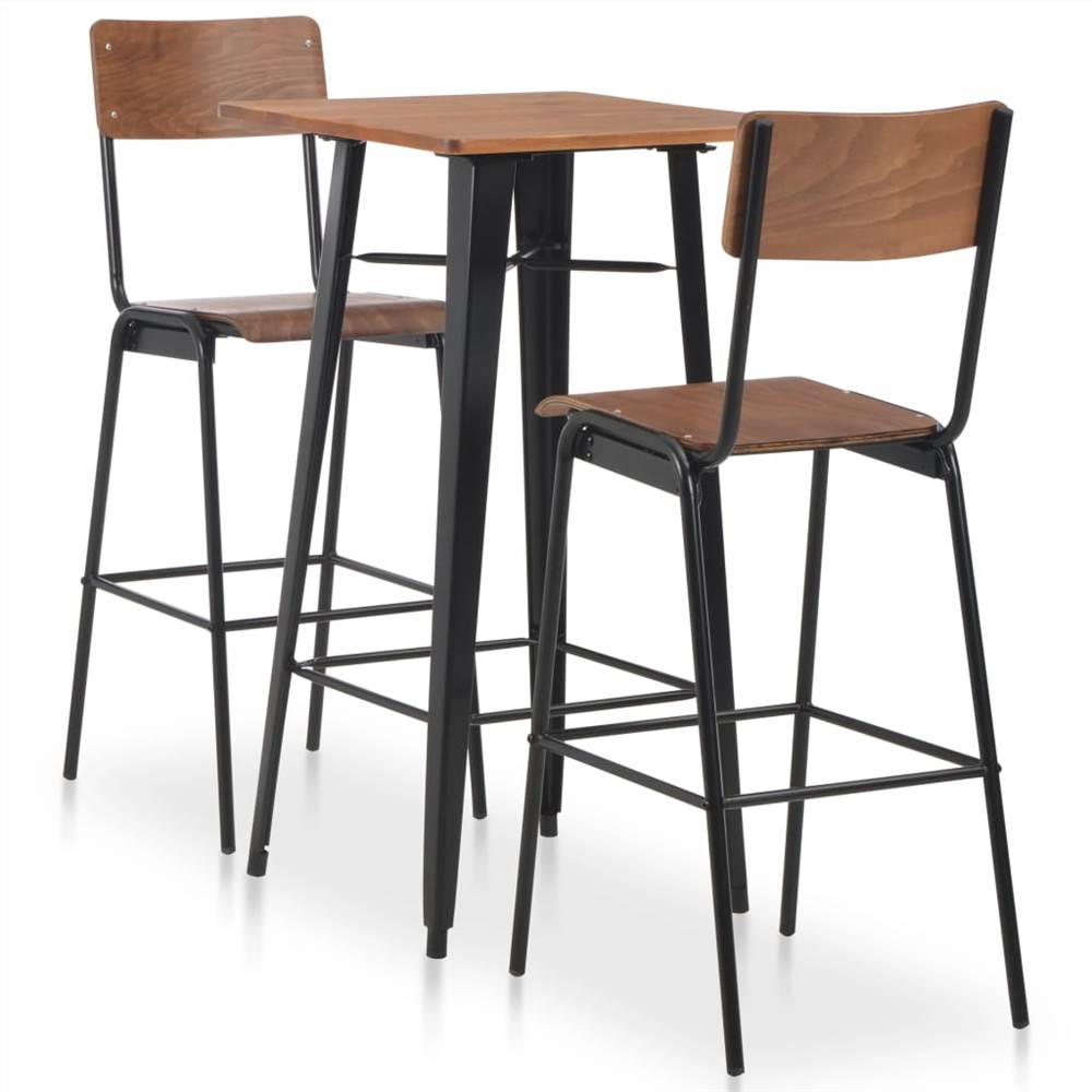

3 Piece Bar Set Steel Brown Black