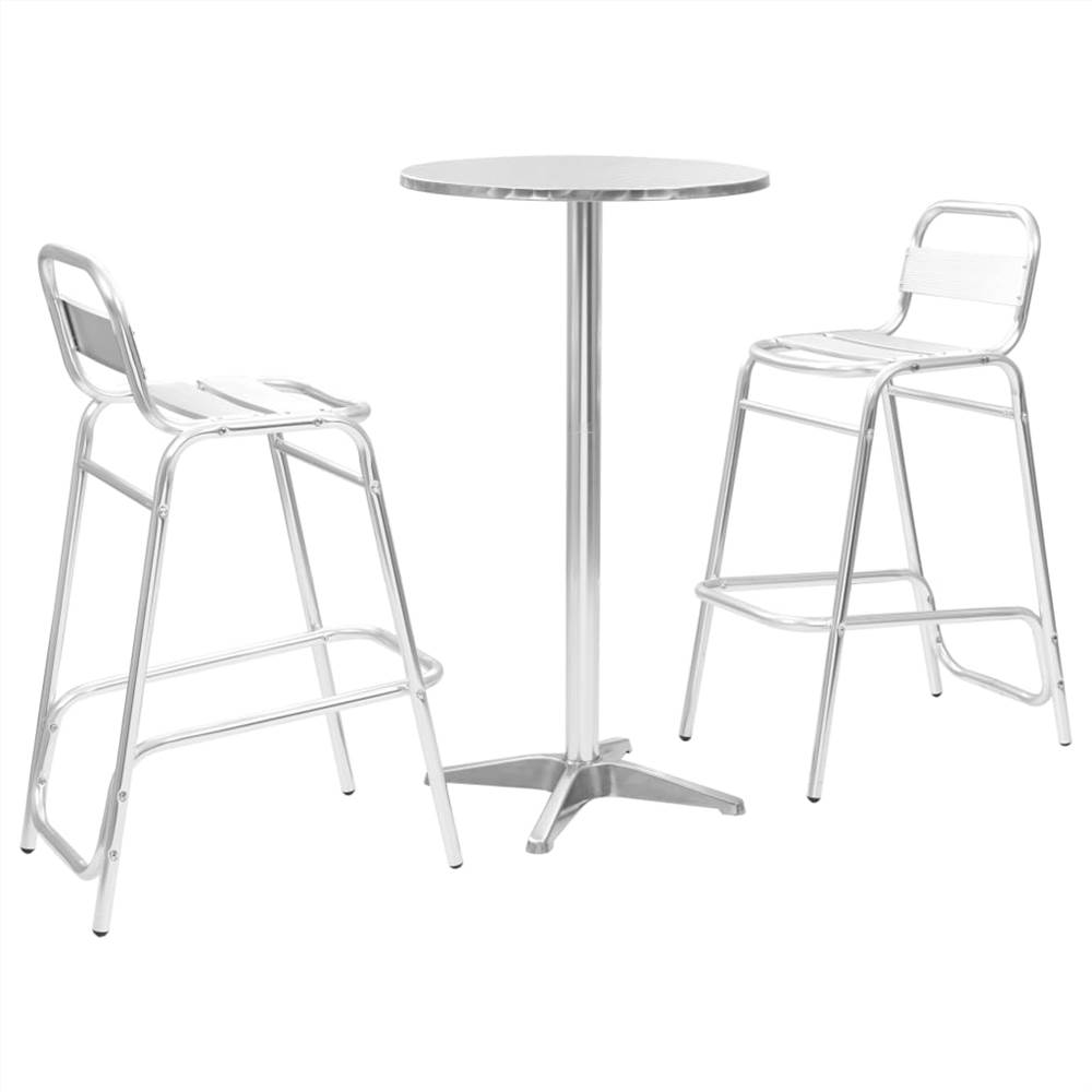 

3 Piece Bar Set with Round Table Silver Aluminium