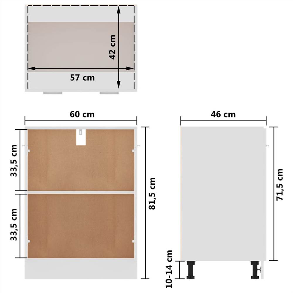 801188 vidaXL Kitchen Cabinet White 60x46x81,5 cm Chipboard