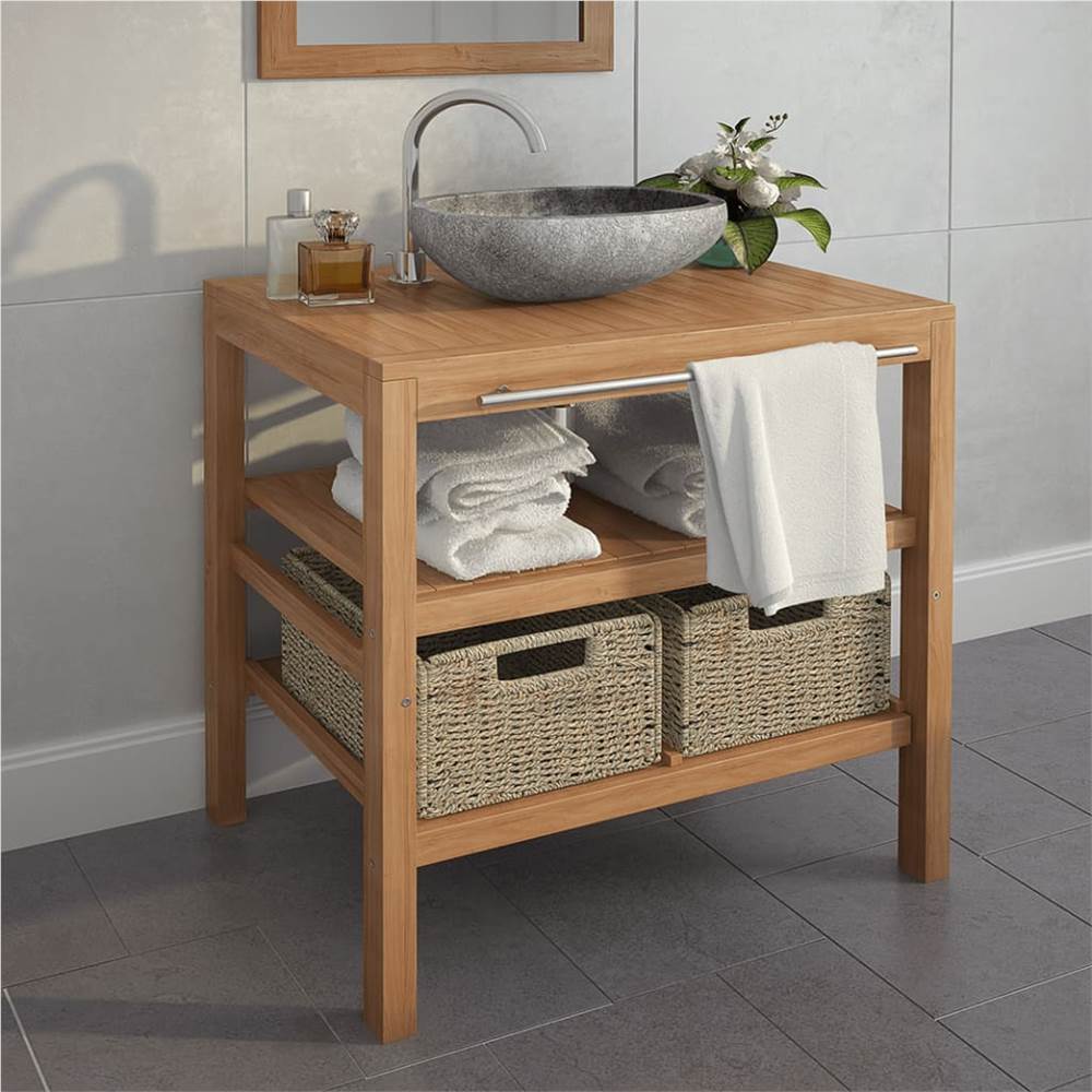 Bathroom Vanity Cabinet with 2 Baskets Solid Teak 74x45x75 cm