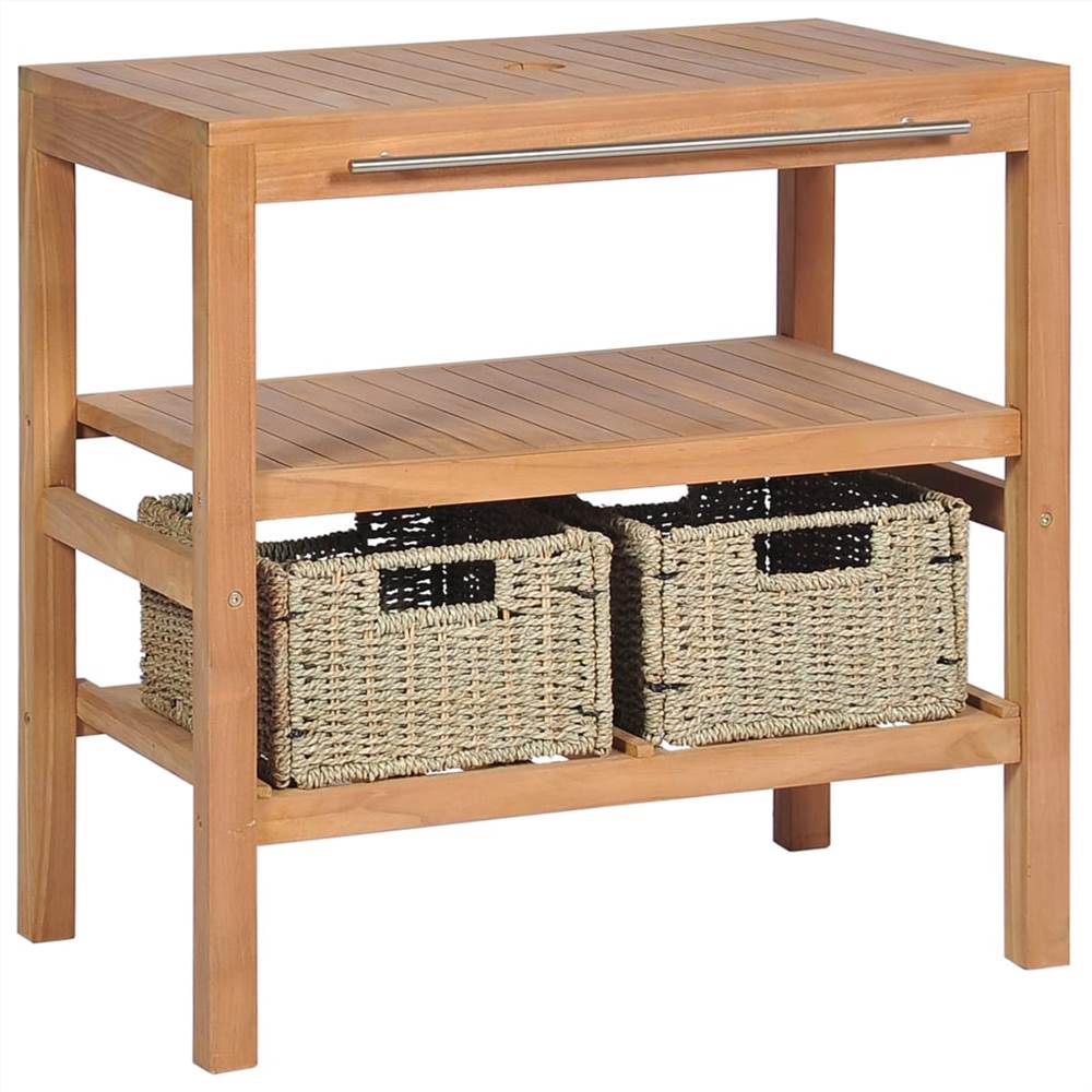 Bathroom Vanity Cabinet with 2 Baskets Solid Teak 74x45x75 cm