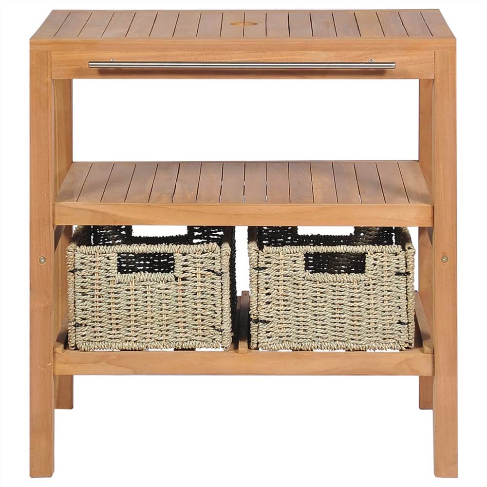 Bathroom Vanity Cabinet with 2 Baskets Solid Teak 74x45x75 cm