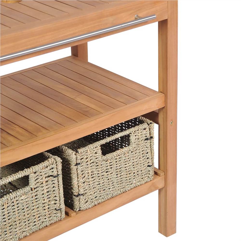 Bathroom Vanity Cabinet with 2 Baskets Solid Teak 74x45x75 cm