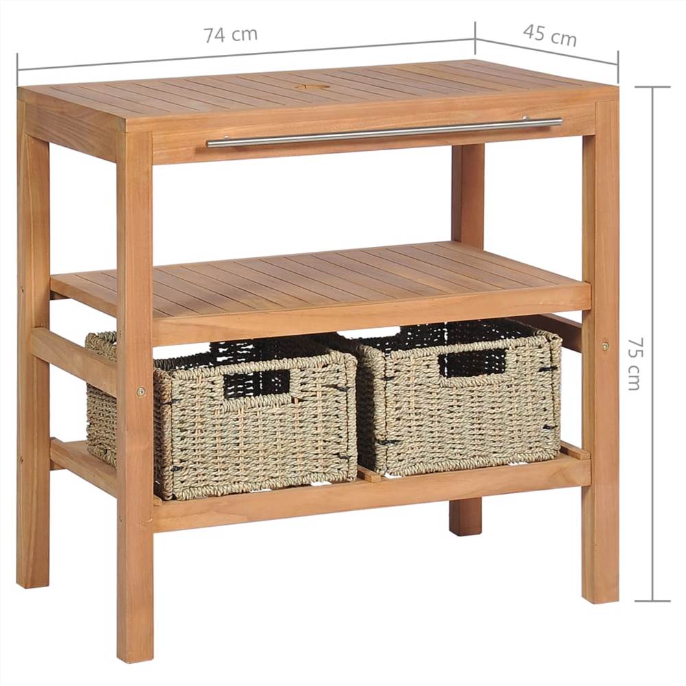 Bathroom Vanity Cabinet with 2 Baskets Solid Teak 74x45x75 cm