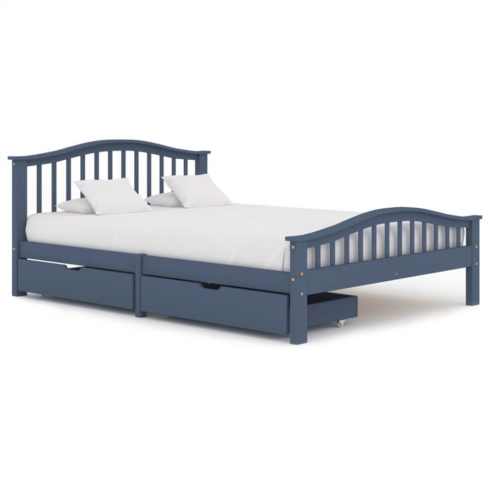 

Bed Frame with 2 Drawers Grey Solid Pine Wood 140x200 cm
