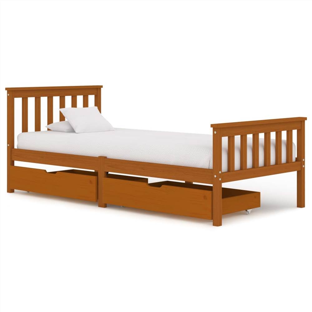 

Bed Frame with 2 Drawers Honey Brown Solid Pine Wood 100x200 cm