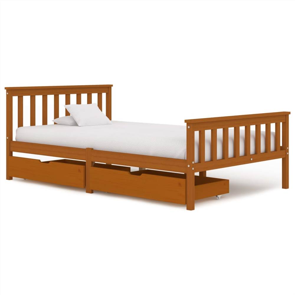 

Bed Frame with 2 Drawers Honey Brown Solid Pine Wood 120x200 cm
