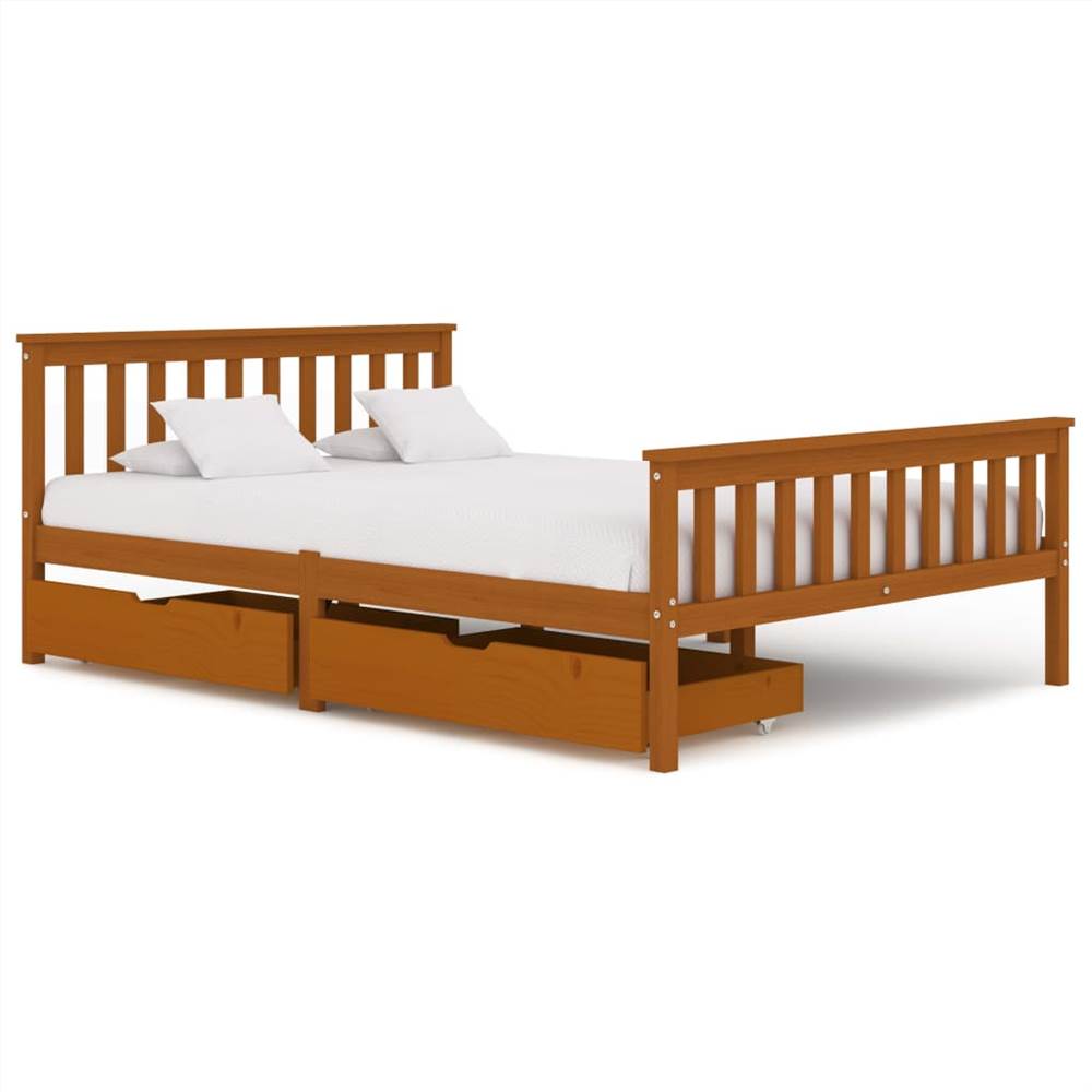 

Bed Frame with 2 Drawers Honey Brown Solid Pine Wood 140x200 cm