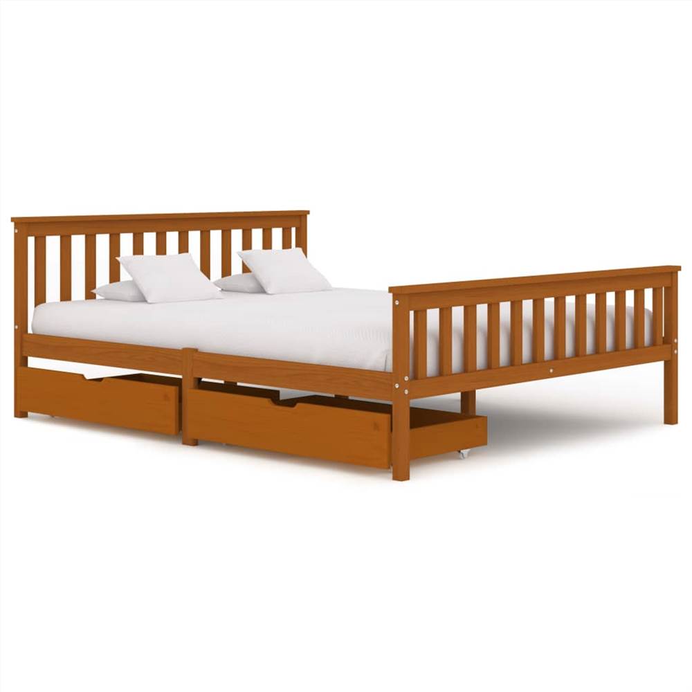 

Bed Frame with 2 Drawers Honey Brown Solid Pine Wood 160x200 cm