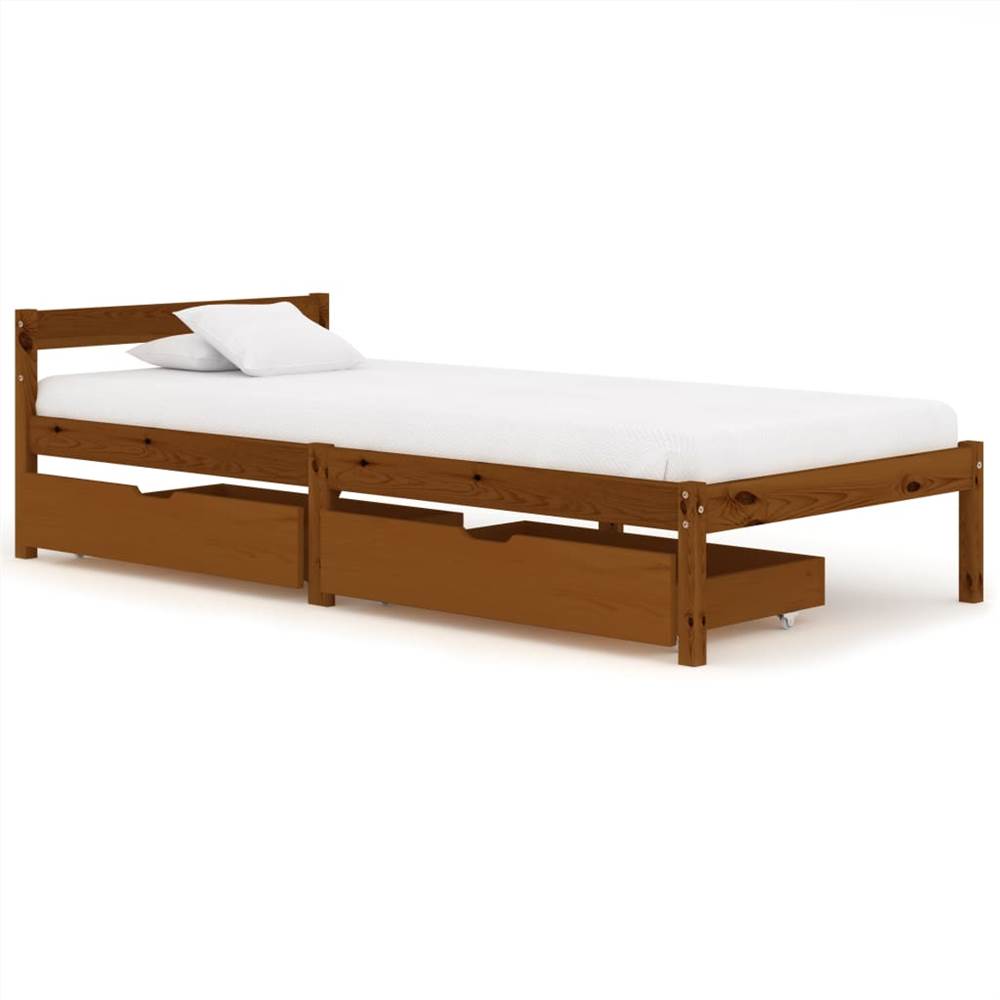

Bed Frame with 2 Drawers Honey Brown Solid Pine Wood 90x200 cm