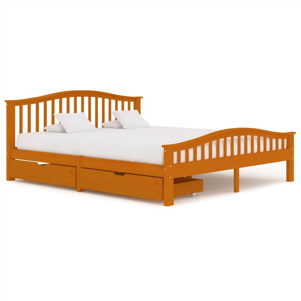 

Bed Frame with 2 Drawers Honey Brown Solid Pinewood 180x200 cm