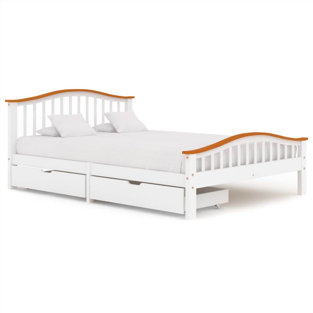 

Bed Frame with 2 Drawers White & Oak Solid Pine Wood 140x200 cm