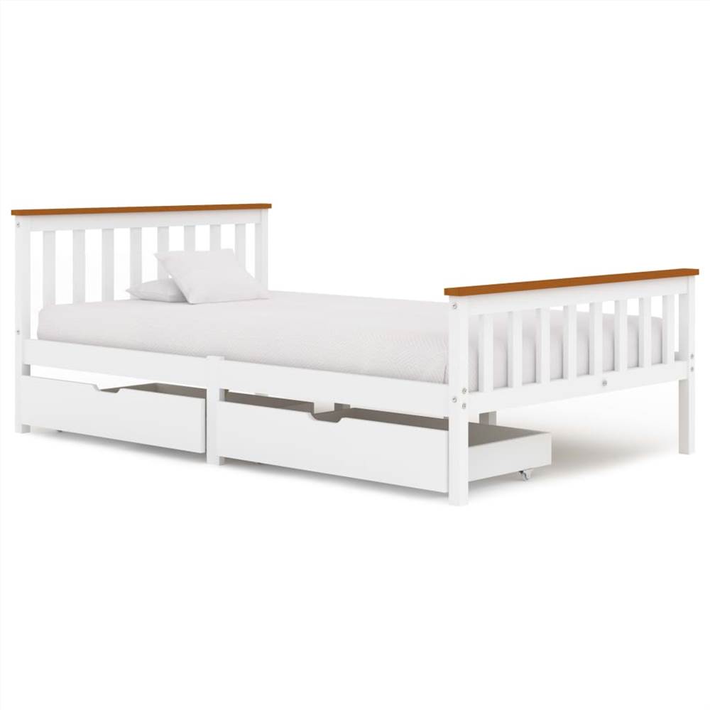 

Bed Frame with 2 Drawers White Solid Pine Wood 120x200 cm