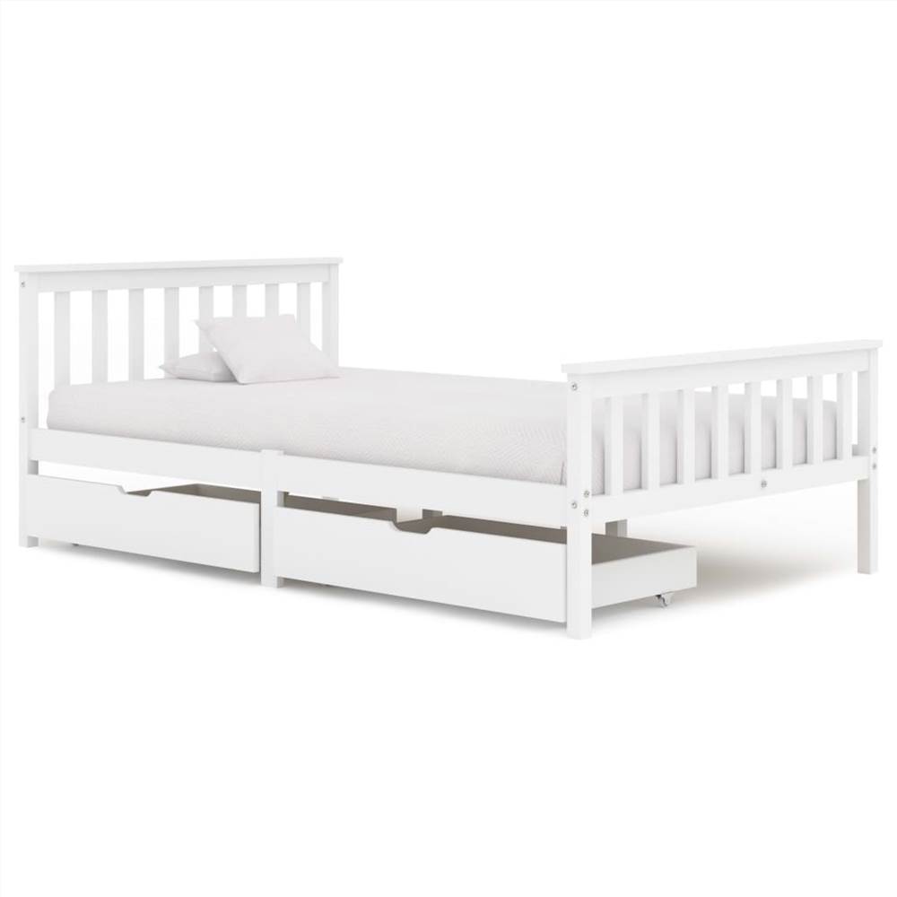 

Bed Frame with 2 Drawers White Solid Pine Wood 120x200 cm