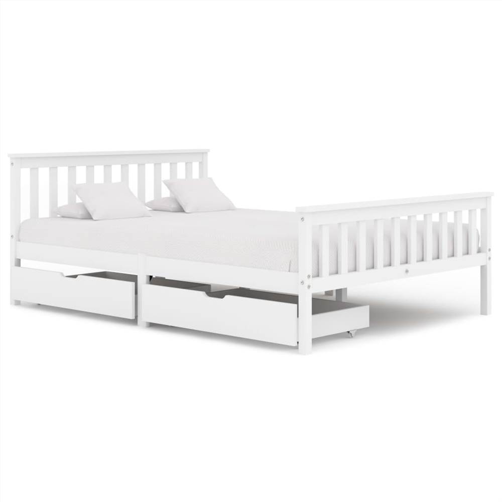 

Bed Frame with 2 Drawers White Solid Pine Wood 140x200 cm
